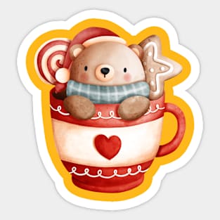 Christmas Teddy Bear in a Cup Sticker